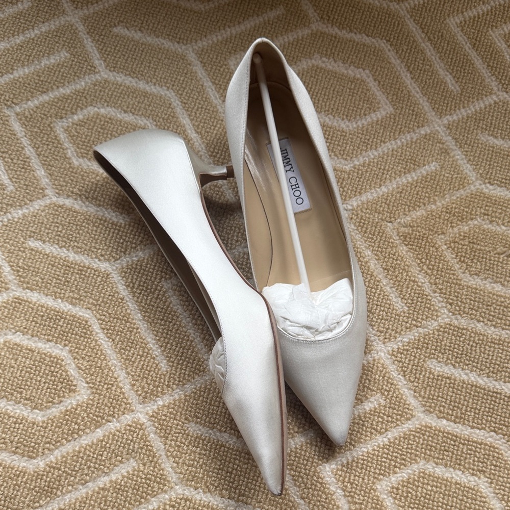 Jimmy Choo Ivory Pointed Kitten Heels